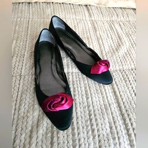 TALBOTS | Black Satin Red Flower Ballet Flat Women's sz 7.5